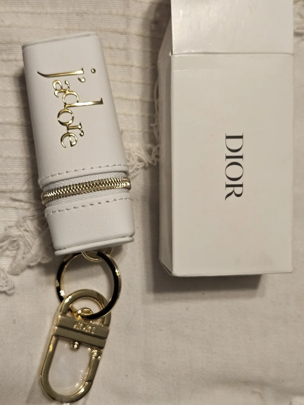 Dior J'adore Cream Lipstick Case Key Holder with Gold Hardware